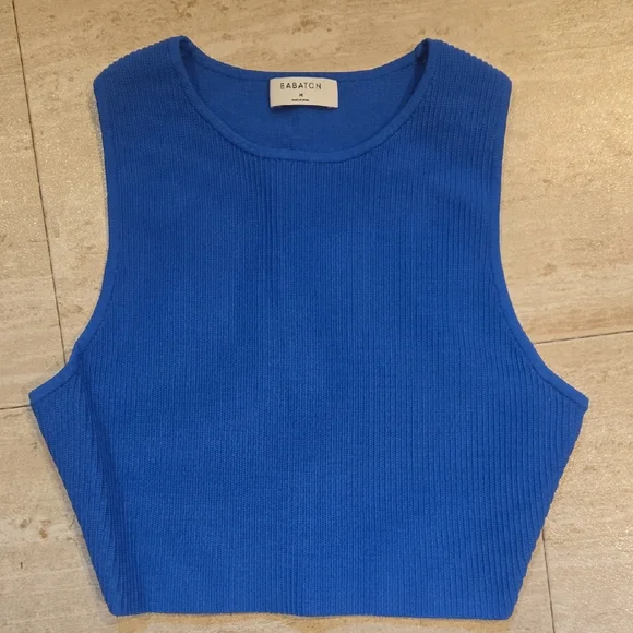 Babaton Blue Ribbed Tank Top - Picture 1 of 8